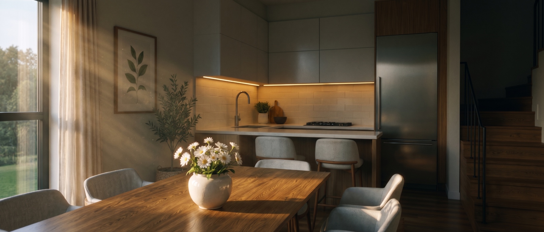Dining and kitchen